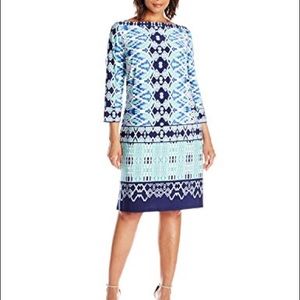 NWT 16W Eliza J Blue Ikat Shift Dress with V Back